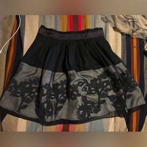 Beautiful 100% Silk Circle Skirt with impressive embroidery. Gray/black tones.